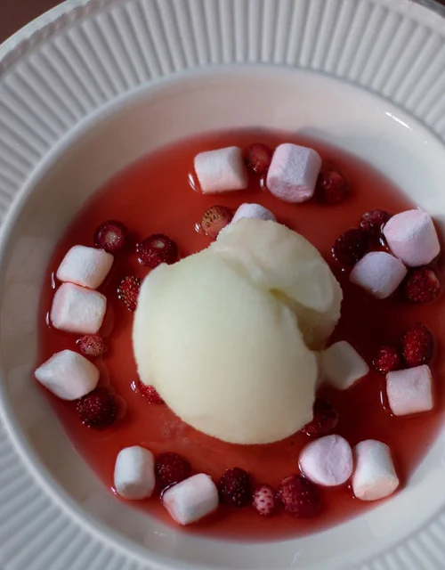 Limesorbet med rabarbrasirup
